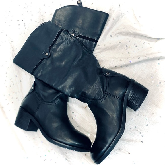 Geox Black Genuine Leather Knee-High Riding Style Boots- Size 38EU - 8 US - Picture 1 of 8